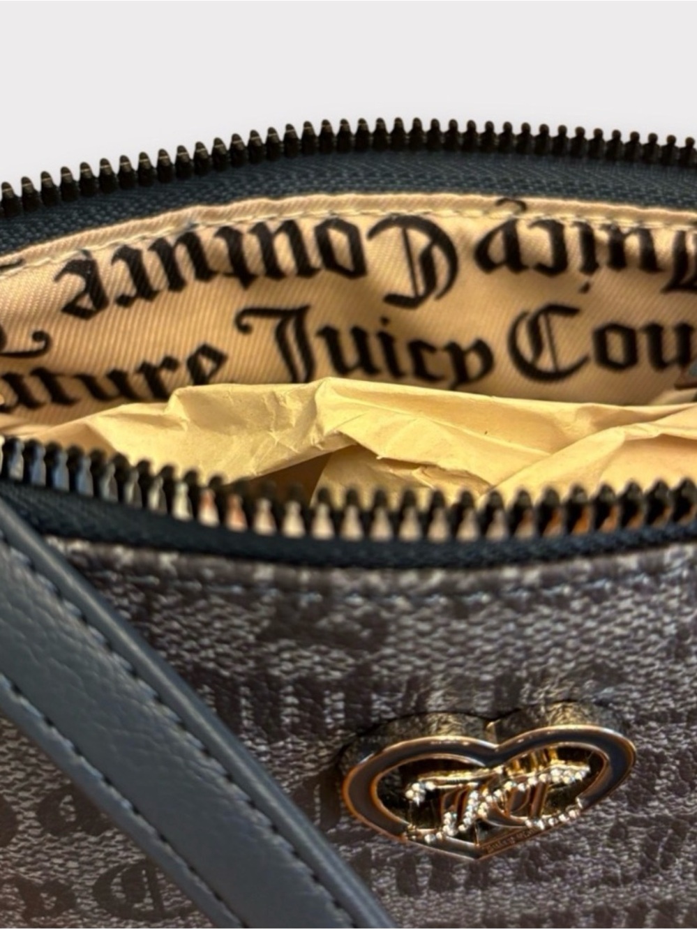 Juicy Couture Brown Logo Monogram Shoulder Bag with Gold Heart Charm - Picture 3 of 5